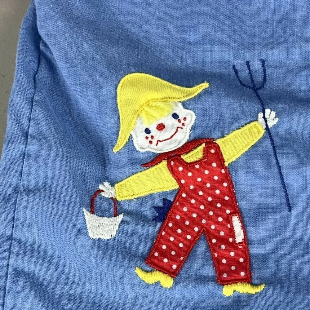 Vtg Nannette Baby One Piece Outfit Farmer Pig Blue Overalls Red White Polka Dot